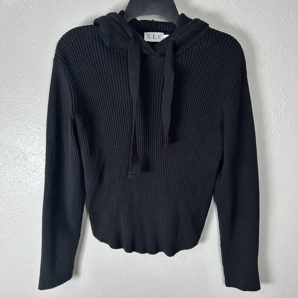 XLE Greg Ribbed Knitted Hoodie Womens Size‎ Large Black Sweater